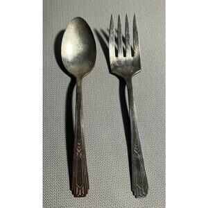 Oneida Community‎ Tudor Plate Friendship Medality Spoon Fork Set 6" Art Deco